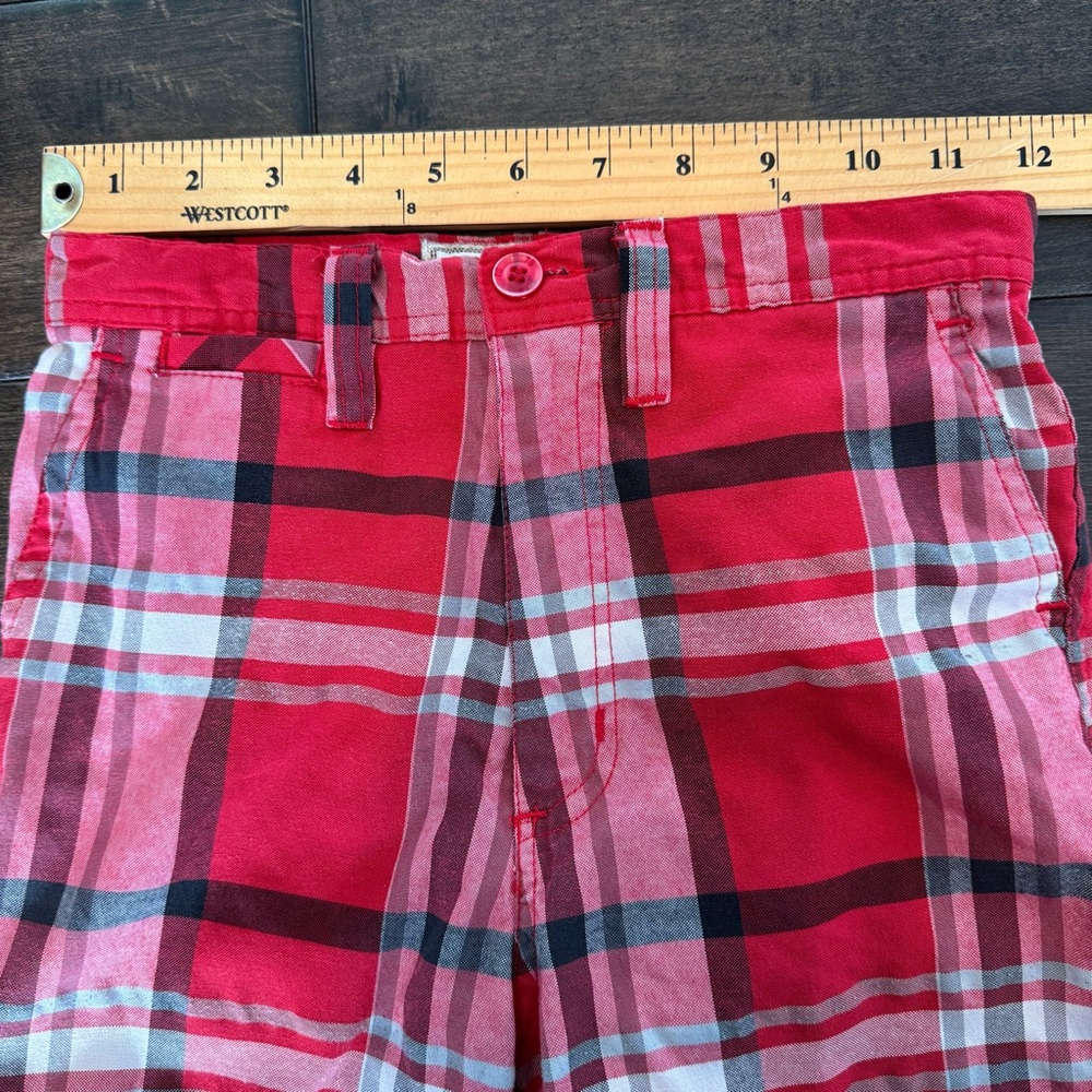 💜3/$15 Seven Souls Red & Black Plaid Flat Front Bermuda Shorts Boys 7 - Picture 5 of 8